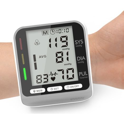 Tensiomètre électronique de poignet avec indicateur lumineux tricolore, 2 utilisateurs, 99 mesures, stockage de données, sphygmomanomètre portable pour usage domestique (1/4)