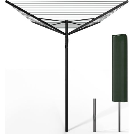 Vounot – Étendoir à linge extérieur rotatif 45m – Housse de protection imperméable – 4 bras pivotants – Charge max 30 kg – Noir