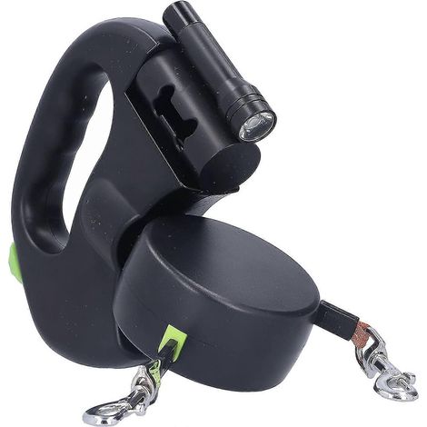 Laisse double rétractable Shxx pour chien, laisse double verrouillable avec lampe torche intégrée, ruban en nylon de 3 m, anti-nœuds à 360°, idéale pour les promenades et l'éducation canine. (1/5)