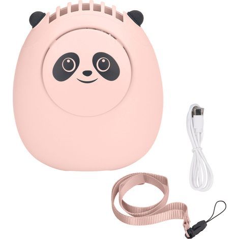 Ventilateur de cou portable ours mignon 3 vitesses USB rechargeable silencieux sans pales mini avec cordon pour voyage bureau rose (1/5)