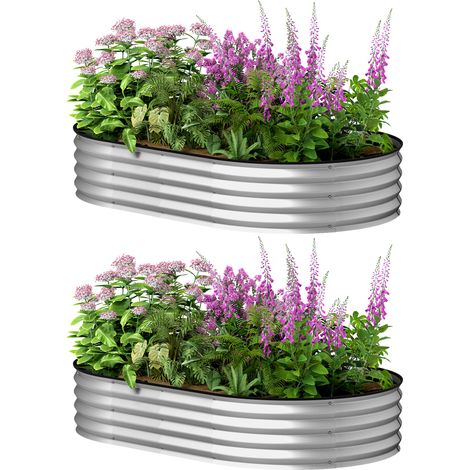 Lot de 2 jardinières surélevées galvanisées en acier kit de lits de jardin bordure caoutchouc 152 x 91 x 30 cm argent