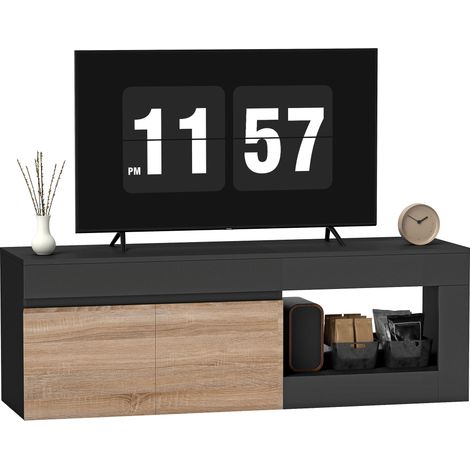 Mueble para TV de 2 puertas para televisores de hasta 60 pulgadas, armario para TV con puerta y estante abierto, color negro. (1/5)