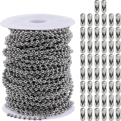 KLVGTIFS PU - 1 Ensemble de chaîne à billes pour ventilateur de plafond, en acier inoxydable, avec boucles, pour la création de colliers. Argent db (1/3)