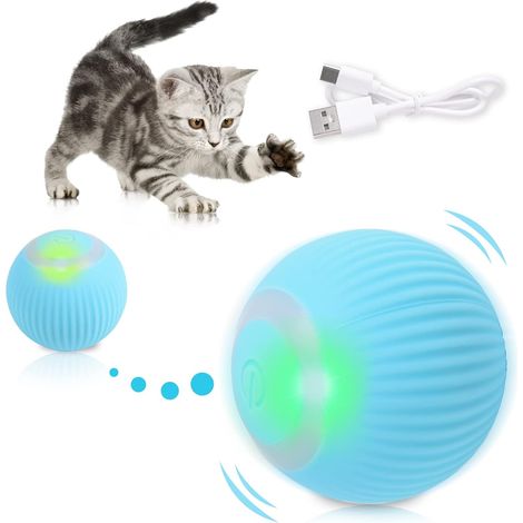 Jouet interactif pour chat, rechargeable USB, balle automatique avec LED, balle rebondissante, pour chatons, chiots (bleu) 1 pièce (1/5)
