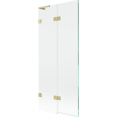 Mexen Lunar L Badewannen-Abtrennung, 2-teilig, links, 80 x 150 cm, transparent, gold gebürstet - 897L-080-100-55-00-L (1/5)