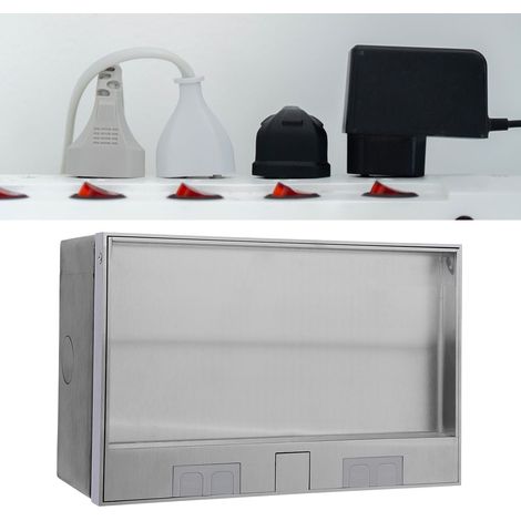 Boîtier de prise de sol encastré dissimulé en acier inoxydable à couvercle rabattable, double prise multifonctionnelle à trois trous + double port USB, motif marbre, 4 kW, 250 V CA (1/5)