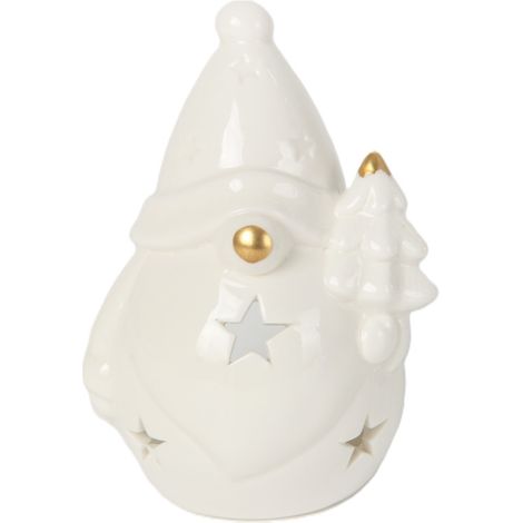 TrendLine Deko Windlicht Weihnachtsmann Keramik 7,7 x 6,8 x 10,8 cm weiß/gold
