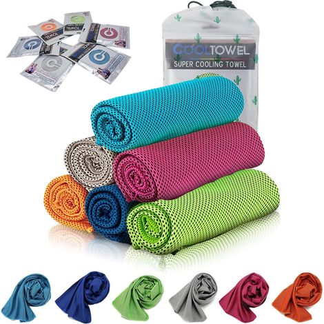 [6Pack]Kühlendes Handtuch, Eis-Sport-Handtuch, kühles Handtuch für sofortige Kühlung, für Yoga, Reisen, Golf, Fitnessstudio, Camping, Fitness, Laufen, Workout und weitere Aktivitäten (90x 30cm) (1/5)