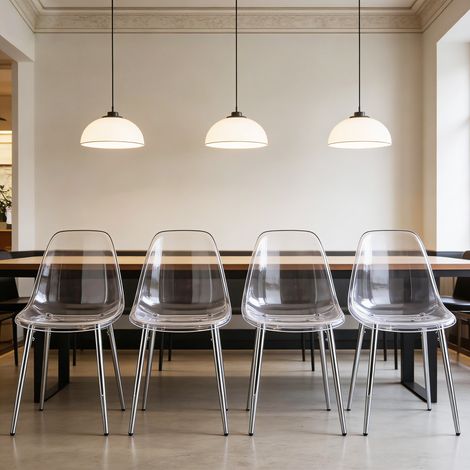 Lot de 4 chaises salle à manger transparentes en acrylique PET avec pieds argentés design moderne