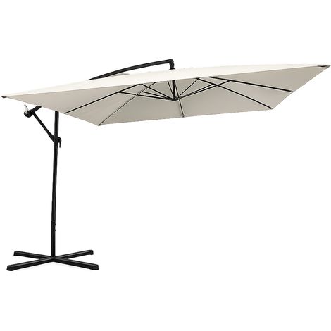 Ombrellone Decentrato Da Giardino Con Braccio Laterale Apertura A Manovella Telo Impermeabile UV30+ Camino Di Ventilazione Struttura Acciaio Arredo Outdoor 3 x 3 x 2.5 Metri Beige