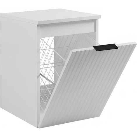 Meuble de salle de bain suspendu avec panier, Blanc / plan Blanc, poignée noire, 40 x 46 x 58,6 cm (1/5)