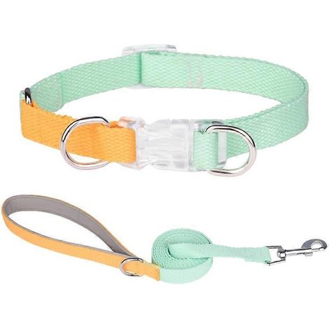 Hundehalsband und Leine, klassisches verstellbares Set, farblich abgestimmt in Grün und Gelb, Größe S, komfortabel und strapazierfähig.