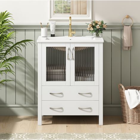 Mobiletto bagno con lavabo in ceramica, 61 cm, bianco lucido DESVIAE (1/5)