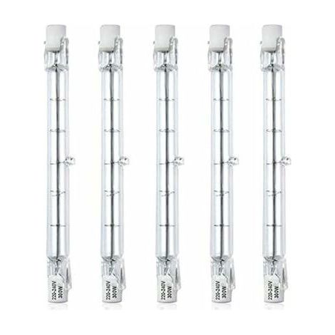 Dimmable R7S 118mm 300W Ampoule Halogène Crayon AC220-240V 5900lm J118 Projecteur Halogène Linéaire pour l’éclairage de paysage, sécurité, lampadaire (Lot de 5, Blanc Chaud 2800K) (1/4)