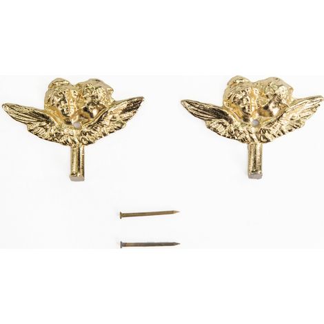Lupia - Kit 2 Ganci ANGELI PUTTI per Quadri, Specchiere e Cornici Portafoto, Metallo Finitura Dorata, Include Chiodi per il fissaggio, Adatti a tutti gli Ambienti, Dimensioni 6x4,5 cm (1/2)