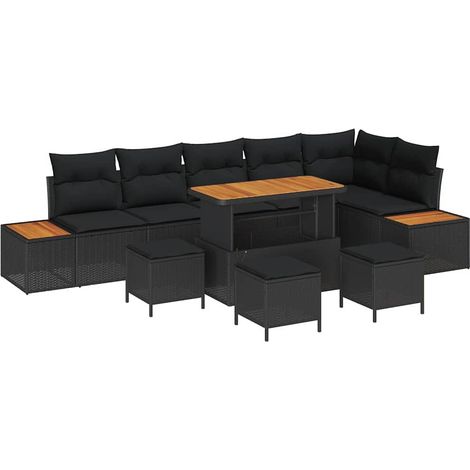 Conjunto de sofás de jardín 10 uds. 9-Número de plazas Negro vidaXL (1/5)