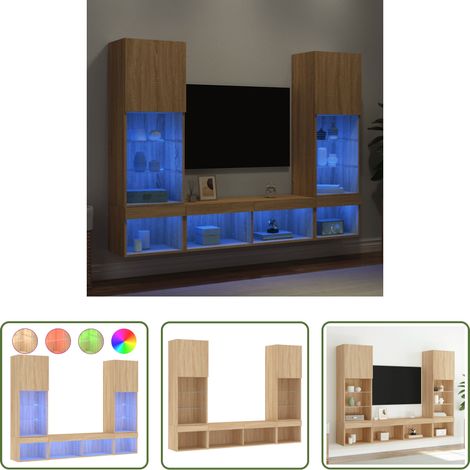 LED-Beleuchtung - 5-tlg. Wohnwand mit LED-Beleuchtung Sonoma-Eiche Holzwerkstoff (1/5)