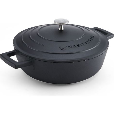 MasterClass Cazuela con Tapa 2,5L/24 cm, Aluminio fundido ligero, Apta para Horno y Placa de Inducción, Negro