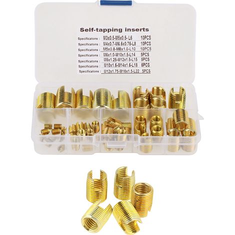 Kit de 50 inserts filetés autotaraudeurs en laiton avec fente, outil de réparation de filetage (1/5)