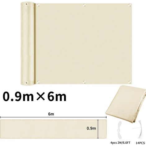 (Beige 90x600CM) Tissu pare-soleil imperméable avec perforations, adapté aux balcons, terrasses et jardins extérieurs. (1/5)
