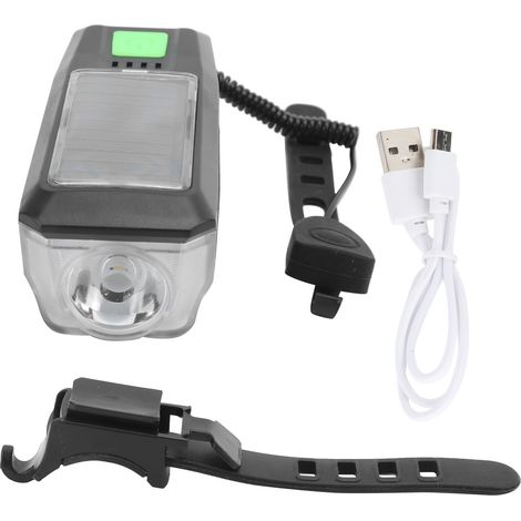 Phare vélo solaire LED étanche avec sonnette, feu avant USB rechargeable, éclairage cycliste étanche (1/5)