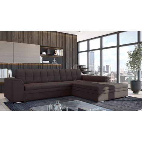 Ecksofa Schlafsofa Sofa LUSAKA in Stoff Lincoln Schokobraun Ottomane Rechts