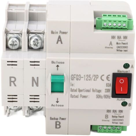 Sélecteur électrique, Inverseur de Source Automatique Double Puissance 2 Modes de Fonctionnement 2P pour Usine (63A). (1/4)