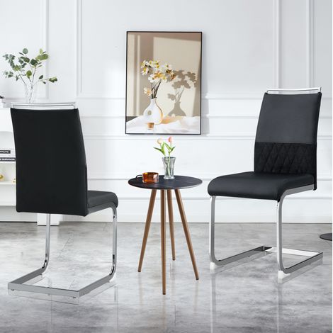 2er Set Esszimmerstühle schwarz aus Metall mit ergonomischer PU- und Leinen-Rückenlehne,42×45×95cm (1/5)