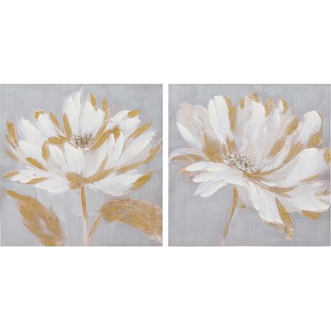 2er-Set Blumenleinwände, 80 % handbemalt, 60 x 3 x 60 cm (1/4)