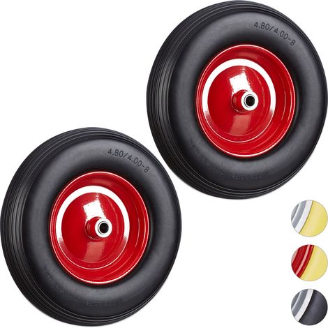 Relaxdays Set 2 Ruedas Carretilla 4.80 4.00-8, Neumático Goma, Llanta Acero, Repuesto, Recambio, Cargas de Hasta 100 kg