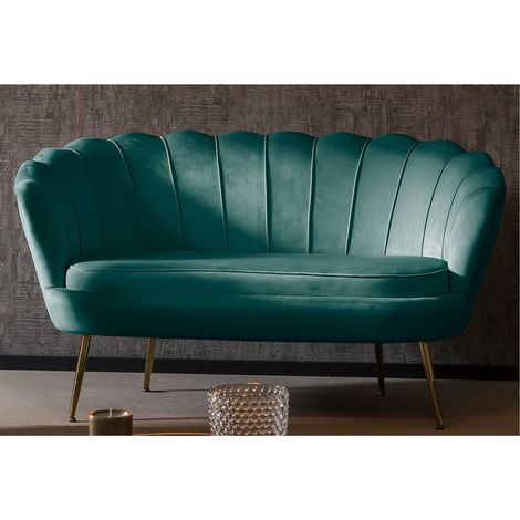 Canapé Coquillage Moderne en Tissu Aspect Velours Vert et Métal Doré - Assise 105 cm - PANGIVO (1/5)