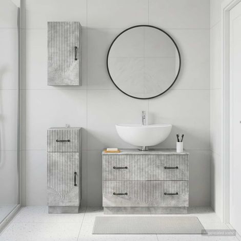 vidaXL 3 Piece Bathroom Cabinet Set HOORN Concrete Grey (1/5)