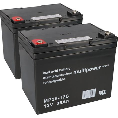 Ersatzakku für Invacare Butler, Leo 2x Multipower 12V - 36Ah Zyklenfest AGM VRLA (1/5)