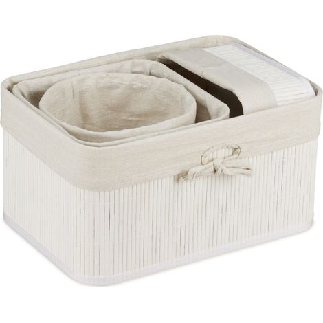 Set di 4 cestini portaoggetti decorativi 17 x 33 x 23 cm per cosmetici giocattoli in bambù crema 130011695