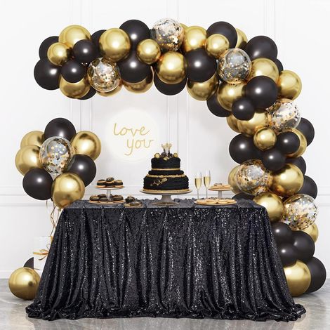 Schwarze Pailletten Tischdecke 150x255 cm für Hochzeiten & Partys