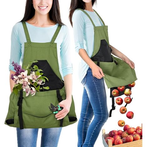 Delantal de jardinería para cosechar frutas y verduras. Bolsa con abertura inferior. Regalo. (1/5)