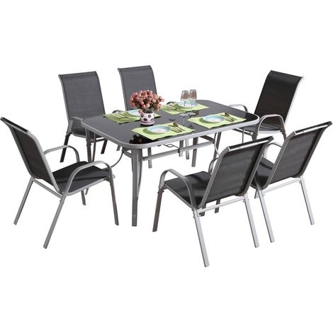 Conjunto De Jardín Mesa + 6 sillas de Textileno "Córdoba" - Gris oscuro (1/5)