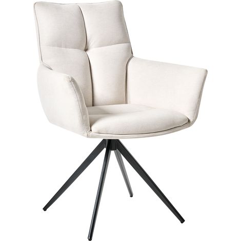 Silla de comedor giratoria tapicería de poliéster patas de hierro negro reposabrazos de estilo moderno muebles de comedor blanco crema Corbie
