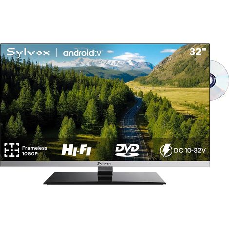 32" Android 12V TV pour Camping - 1080P, Lecteur DVD Intégré, DVB-T2 DC 12V Android Television Lunette Extrêmement étroite Télé 12V pour Camping-Car, Camion, Limo 2023 (1/5)