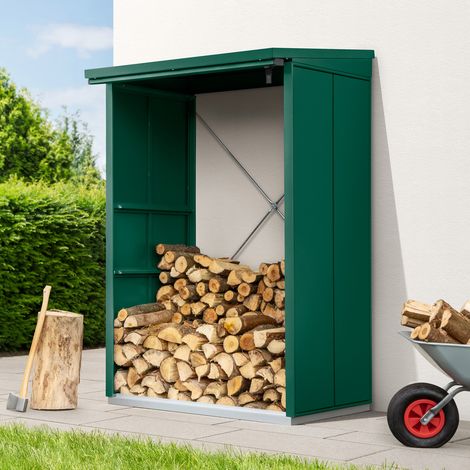 Hörmann Ecostar Metall Kaminholzregal Elegant Typ 1, 123 x 103 cm, moosgrün, 123 x 103 x 198 cm (T x B x H) (1/5)