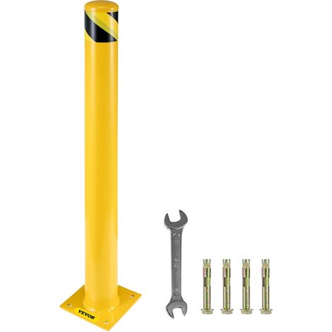 Borne de sécurité 106,6 x 11,4 cm Borne de barrière de sécurité 11,4 cm OD 106,7 cm de hauteur Tuyau à revêtement en poudre jaune Barrière de sécurité en acier avec 4 boulons d'ancrage gratuits pour z (1/5)