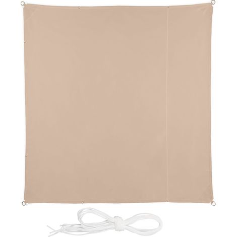 Telo da sole Relaxdays 3,5x3,5 m, idrorepellente in poliestere, cavi tensione, quadrato, giardino, balcone, beige