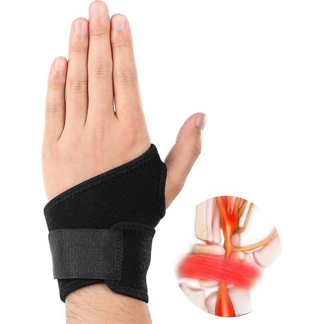 Attelle de poignet pour syndrome du canal carpien, tendinite et arthrite, bandage de compression ajustable d'une seule main avec soulagement de la douleur - Doublure confortable. (1/5)