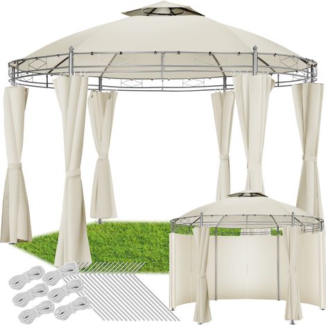 Tonnelle avec 6 parois latérales en tissu déperlant crème 3,5 m (1/5)