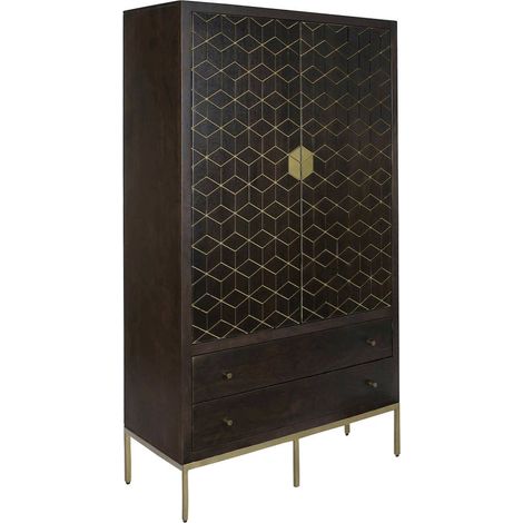 Armoire acacia marron et finitions dorées élégante - Marron Foncé aux Reflets Dorés (1/5)