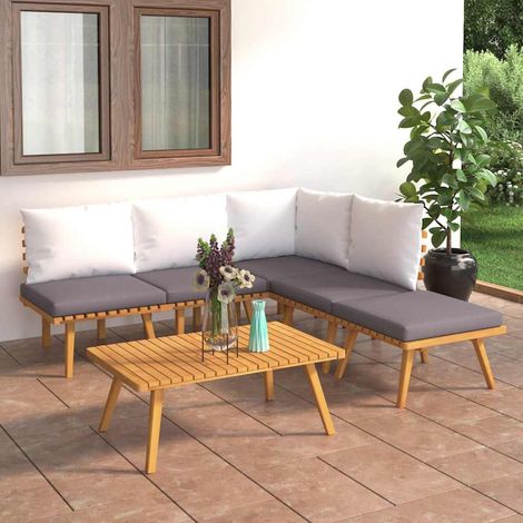 Salon de jardin 6 pcs Ensemble Table et Chaise de Jardin - avec coussins Bois d'acacia solide BV579119 - BonneVie (1/5)