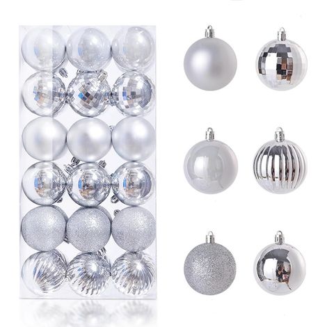 Adornos navideños colgantes de 4 cm, decoración para árbol de Navidad, adornos irrompibles, adornos esmerilados, mate y brillantes, paquete de 36 (plateados) (1/5)
