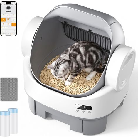 Litière Autonettoyante Chat Design Ouvert et Spacieux XXL, Grande Capacité 12L, Sécurité Multi-Capteurs, Protection Antipincement, Contrôle par APP, Idéale pour Les Foyers à Plusieurs Chats (1/5)