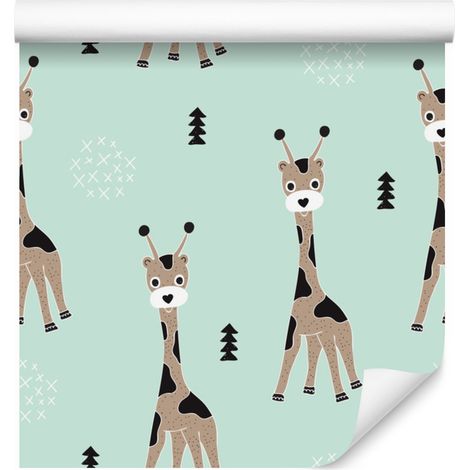 Papel pintado con animales y árboles de safari para salón y dormitorio, 50x1000 cm. (1/5)