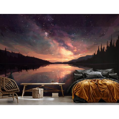 Fototapete See Wald Natur, für Wohnzimmer und Schlafzimmer, 150 x 105 cm – Komplettset inkl. Kleister & Anleitung (1/5)